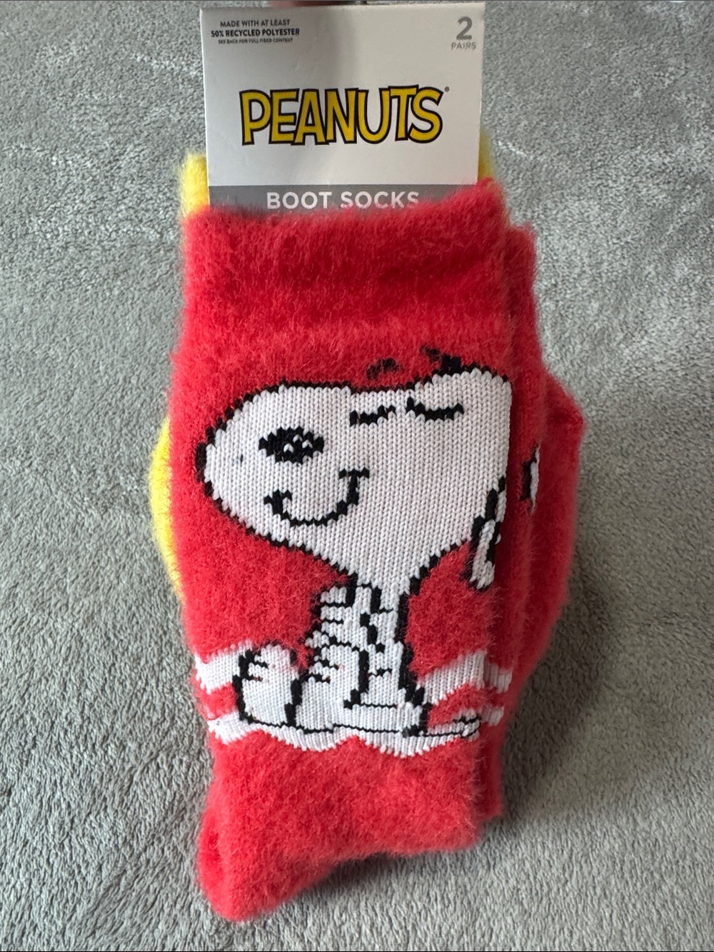 Peanuts Red & Yellow Snoopy Fuzzy Boot Socks for Kids